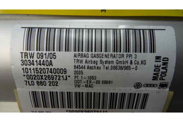 AIRBAG DELANTERO DERECHO| VOLKSWAGEN- 5.0 V10 TDI 313CV 4921CC|7L0880202 30341440A 2 CONECTORES - 2003